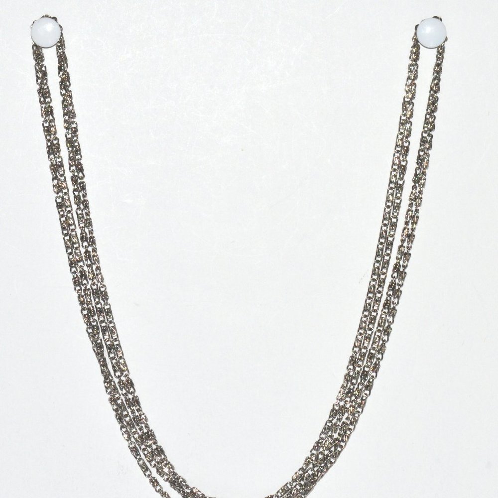 Vintage Dbl Silvertone Byzantine Style Long Chains